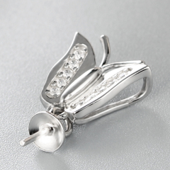 925 Sterling Silver Cubic Zirconia Butterfly Mounting For Pearl