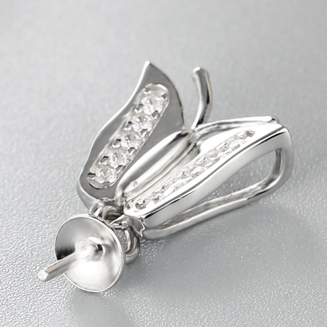 925 Sterling Silver Cubic Zirconia Butterfly Mounting For Pearl