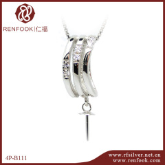 925 Sterling Silver CZ 3 Rows Oval Ring Pendant For Pearl