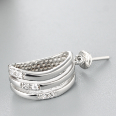 925 Sterling Silver CZ 3 Rows Oval Ring Pendant For Pearl