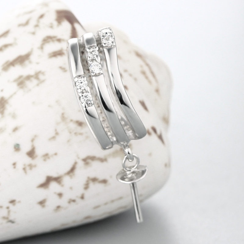 925 Sterling Silver CZ 3 Rows Oval Ring Pendant For Pearl