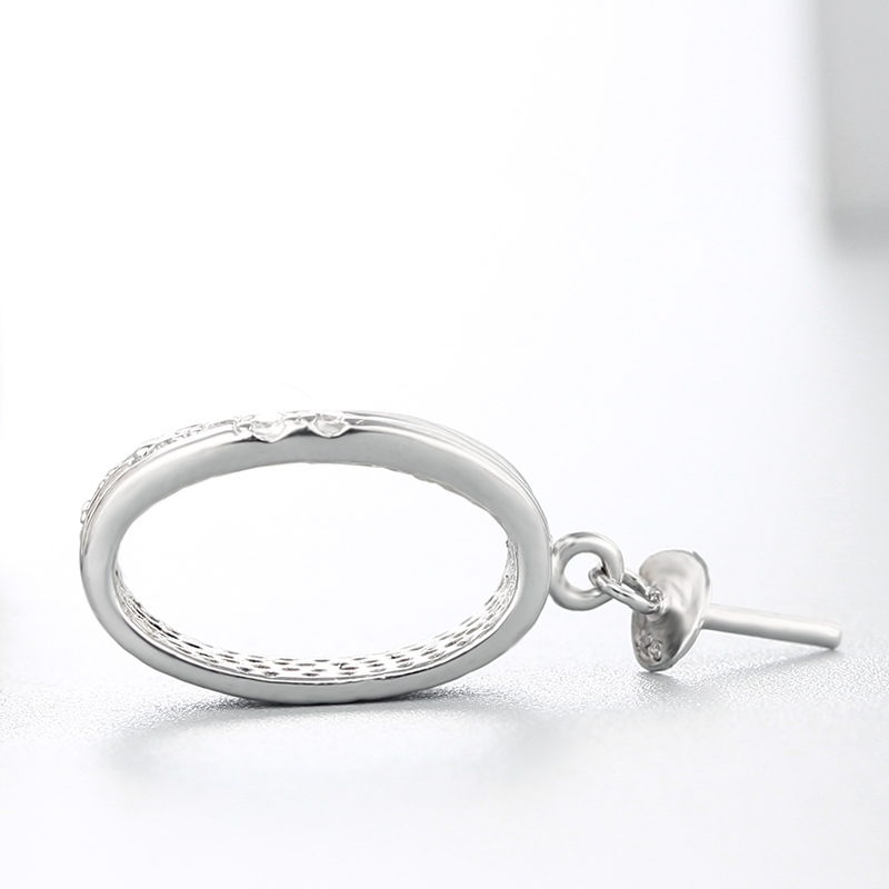925 Sterling Silver CZ 3 Rows Oval Ring Pendant For Pearl