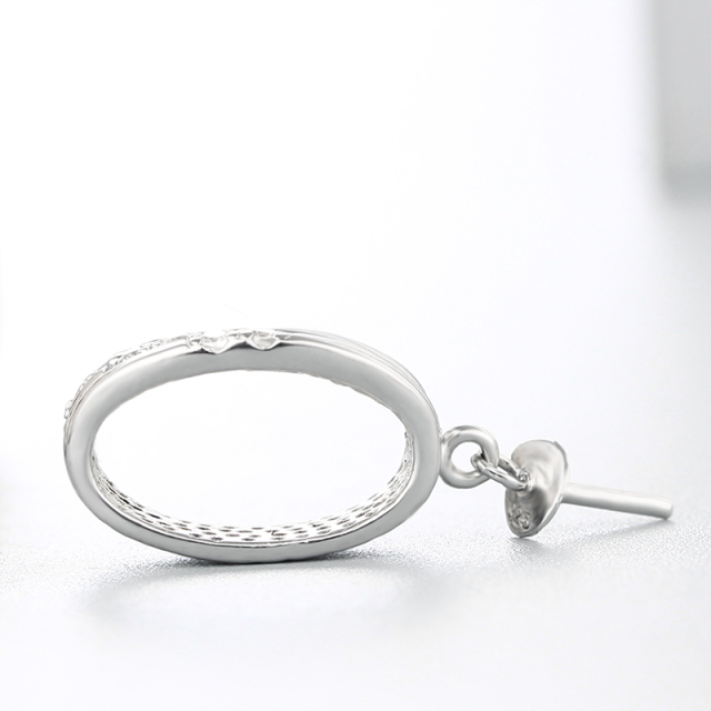 925 Sterling Silver CZ 3 Rows Oval Ring Pendant For Pearl