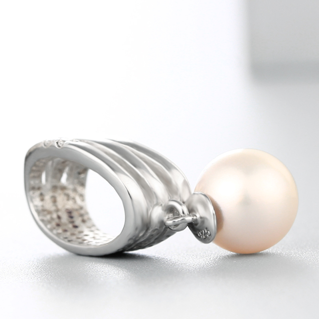 925 Sterling Silver CZ 3 Rows Oval Ring Pendant For Pearl