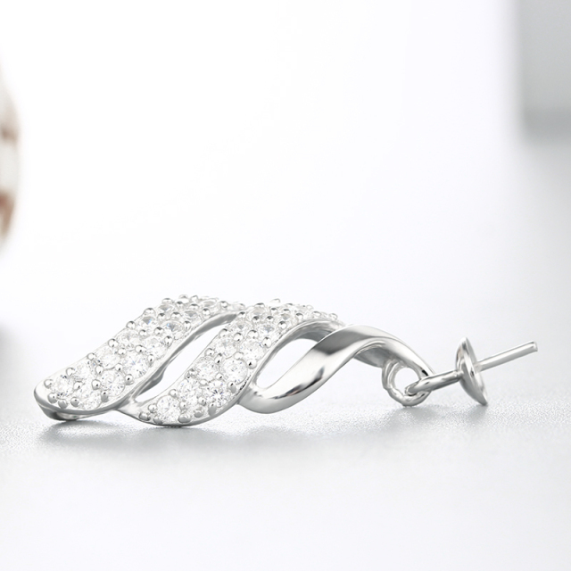 925 Sterling Silver CZ Thread Spiral Pendant For Pearl