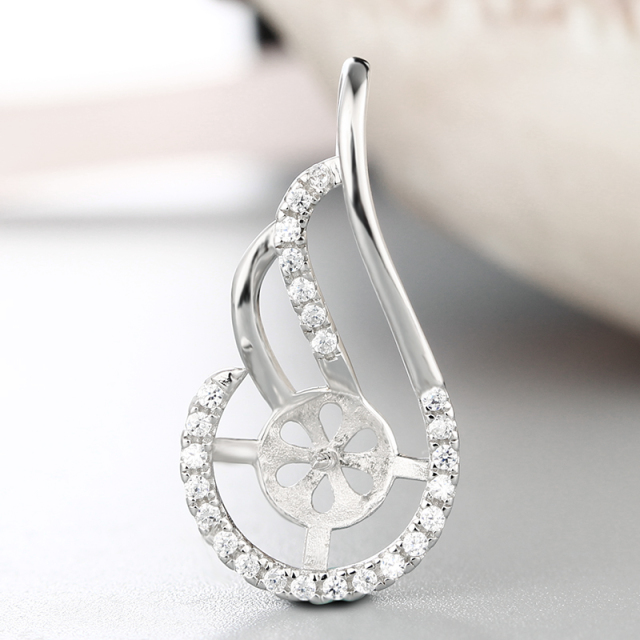 925 Sterling Silver CZ Hollow Pattern Pendant For Pearl