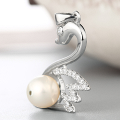 925 Sterling Silver CZ Swan Pearl Pendant Mounting