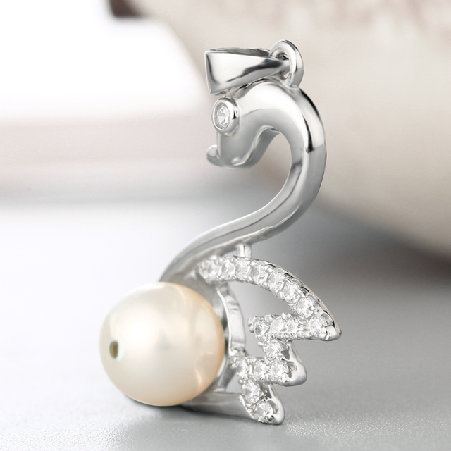 925 Sterling Silver CZ Swan Pearl Pendant Mounting