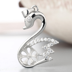925 Sterling Silver CZ Swan Pearl Pendant Mounting