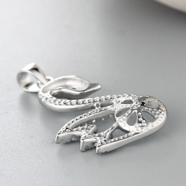 925 Sterling Silver CZ Swan Pearl Pendant Mounting