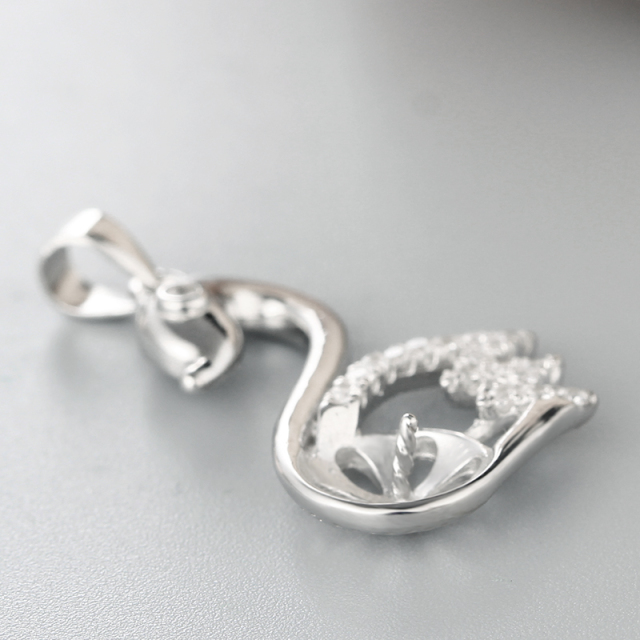 925 Sterling Silver CZ Swan Pearl Pendant Mounting