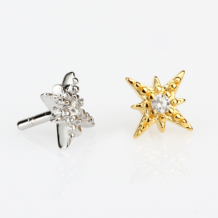 925 Sterling Silver Cubic Zirconia Diy Pearl Pin Findings-North Star