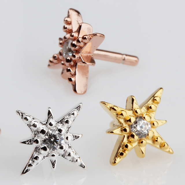 925 Sterling Silver Cubic Zirconia Diy Pearl Pin Findings-North Star