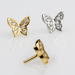 925 Sterling Silver Cubic Zirconia Diy Pearl Pin Findings-Butterfly