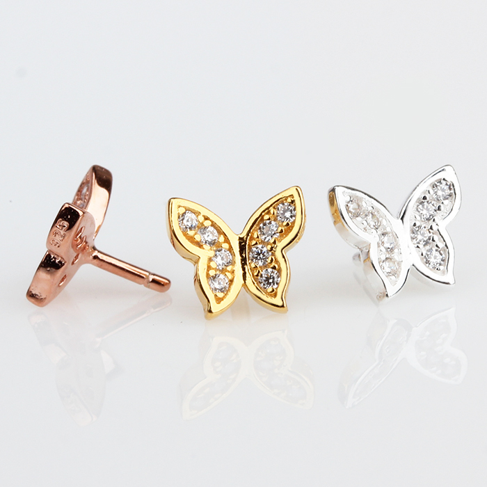 925 Sterling Silver Cubic Zirconia Diy Pearl Pin Findings-Butterfly