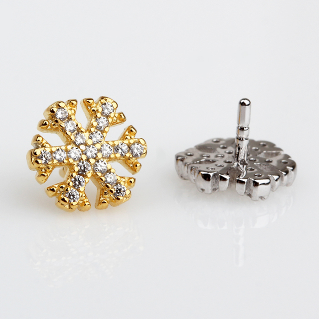 925 Sterling Silver Cubic Zirconia Diy Pearl Pin Findings- Snowflake