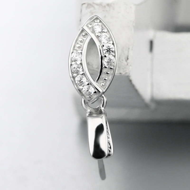 925 Sterling Silver CZ Stone Hollow Olive Crystal Pendant Clasps