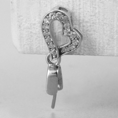 925 Sterling Silver Cubic Zirconia Hollow Heart Crystal Clasps