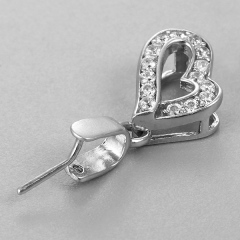 925 Sterling Silver Cubic Zirconia Hollow Heart Crystal Clasps