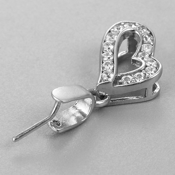 925 Sterling Silver Cubic Zirconia Hollow Heart Crystal Clasps