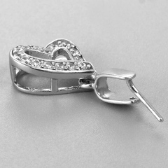 925 Sterling Silver Cubic Zirconia Hollow Heart Crystal Clasps
