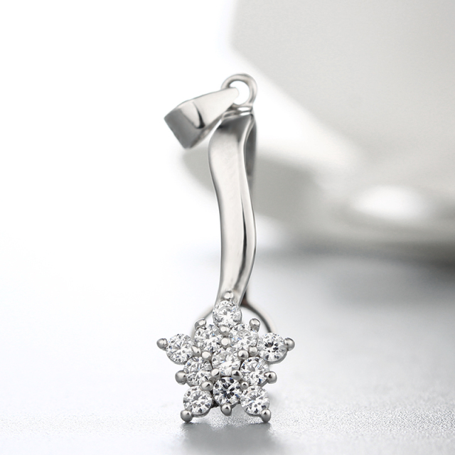 925 Sterling Silver Flower CZ Pendant Findings