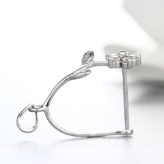 925 Sterling Silver Flower With Leaf Crystal Pendant Findings