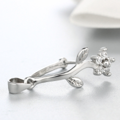 925 Sterling Silver Flower With Leaf Crystal Pendant Findings