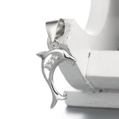 925 Sterling Silver CZ Stone Hollow Dolphin Pendant Clasps