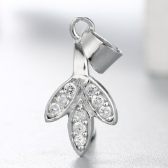 925 Sterling Silver CZ Stone Leaf Pendant Clasp