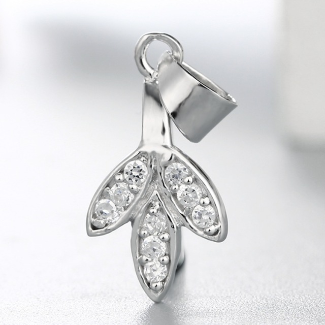 925 Sterling Silver CZ Stone Leaf Pendant Clasp
