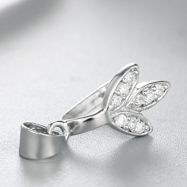 925 Sterling Silver CZ Stone Leaf Pendant Clasp