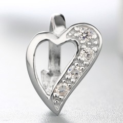 925 Sterling Silver CZ Stone Deformed Heart Crystal Pendant Clasp