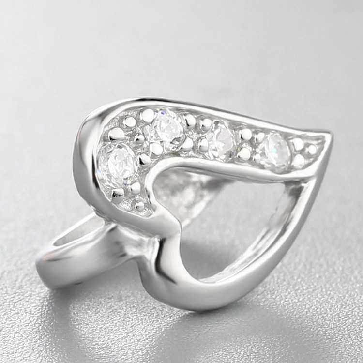 925 Sterling Silver CZ Stone Deformed Heart Crystal Pendant Clasp
