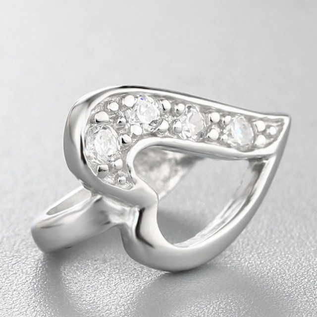 925 Sterling Silver CZ Stone Deformed Heart Crystal Pendant Clasp