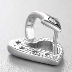 925 Sterling Silver CZ Stone Deformed Heart Crystal Pendant Clasp