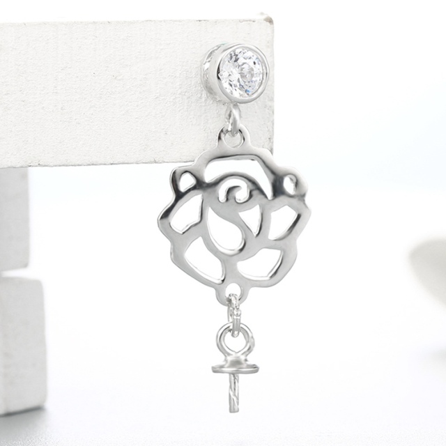 925 Sterling Silver Beautiful Hollow Flower Pearl Cap