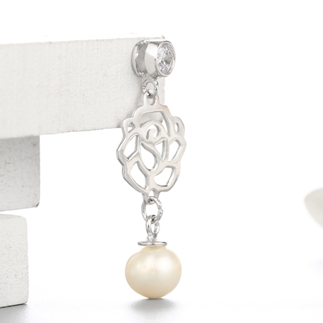 925 Sterling Silver Beautiful Hollow Flower Pearl Cap