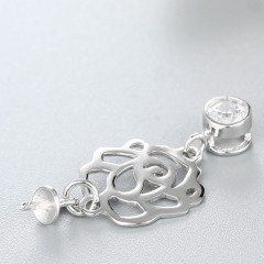 925 Sterling Silver Beautiful Hollow Flower Pearl Cap