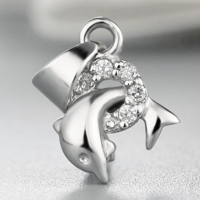 925 Sterling Silver CZ Stone Dolphin Jumping Circle Crystal Pendant Clasp