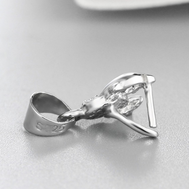 925 Sterling Silver CZ Stone Dolphin Jumping Circle Crystal Pendant Clasp