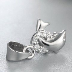 925 Sterling Silver CZ Stone Dolphin Jumping Circle Crystal Pendant Clasp