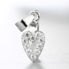 925 Sterling Silver CZ Stone Hollow Heart Crystal Pendant Clasp