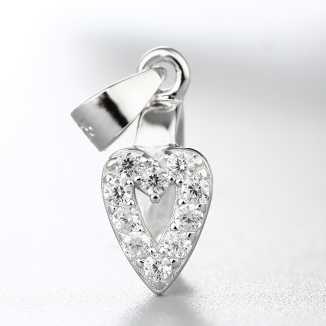 925 Sterling Silver CZ Stone Hollow Heart Crystal Pendant Clasp