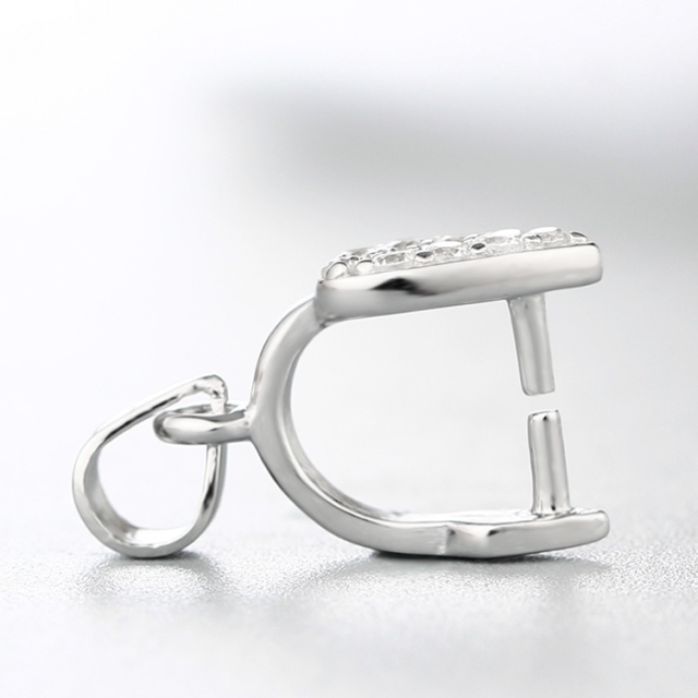 925 Sterling Silver CZ Stone Hollow Heart Crystal Pendant Clasp