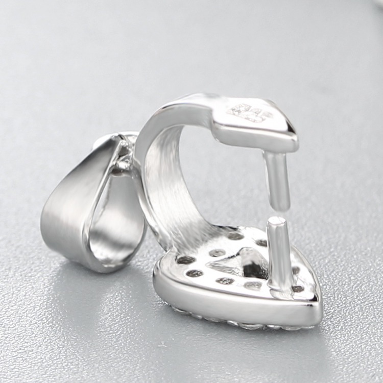 925 Sterling Silver CZ Stone Hollow Heart Crystal Pendant Clasp