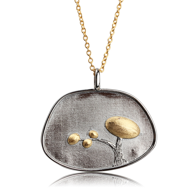 925 Sterling Silver Two-Tone Textured Tree Pendants