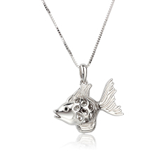 925 Sterling Silver Fish Locket Pendant,for 8mm stone