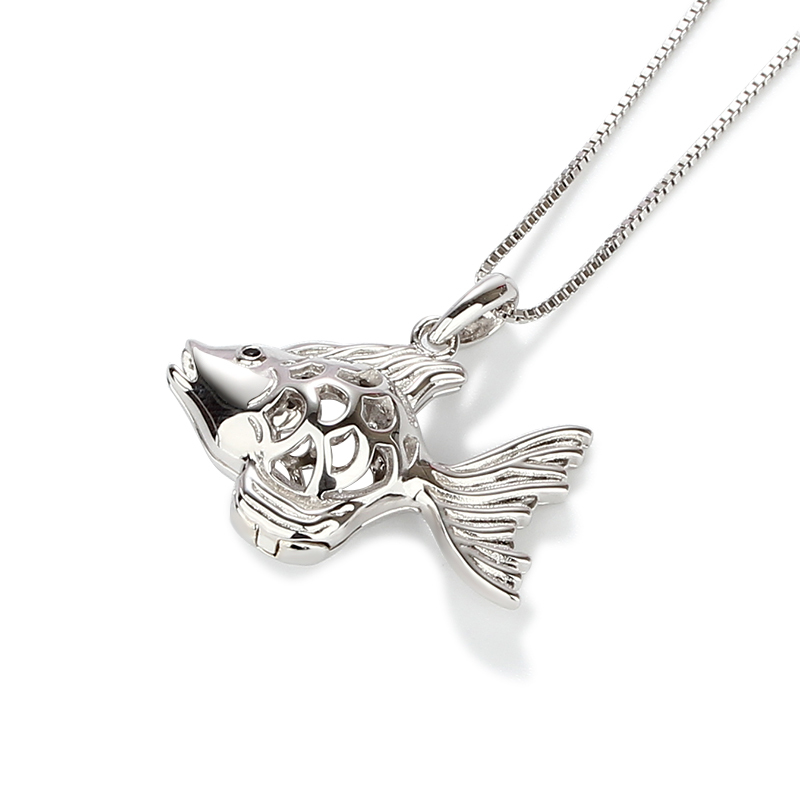 925 Sterling Silver Fish Locket Pendant,for 8mm stone