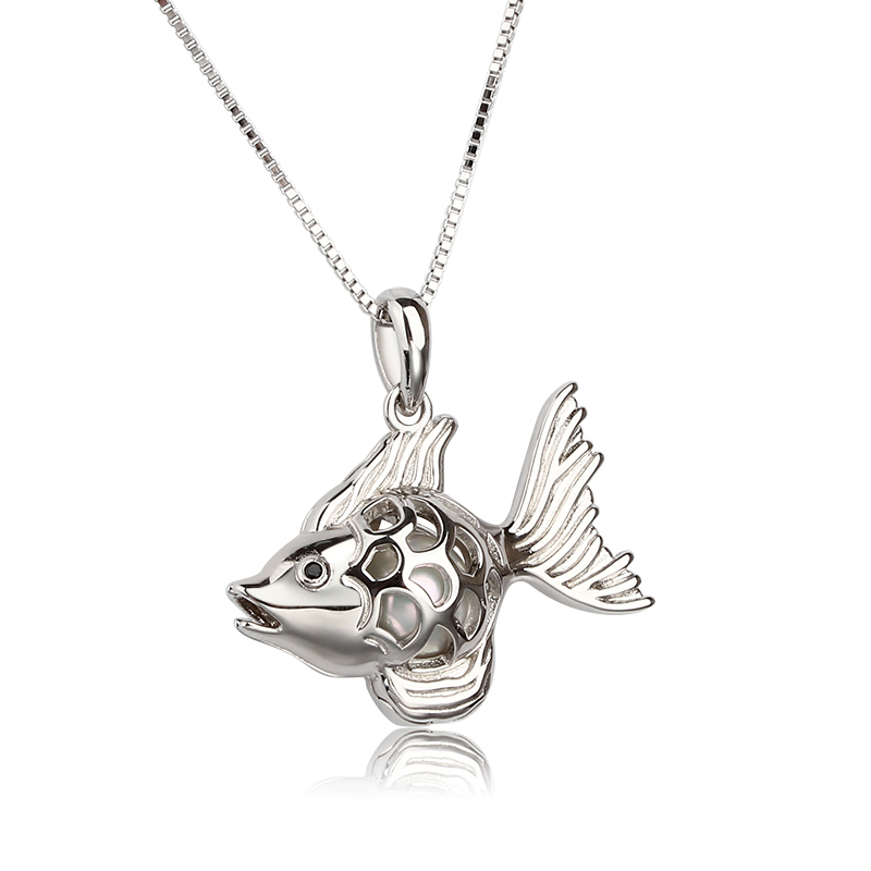 925 Sterling Silver Fish Locket Pendant,for 8mm stone